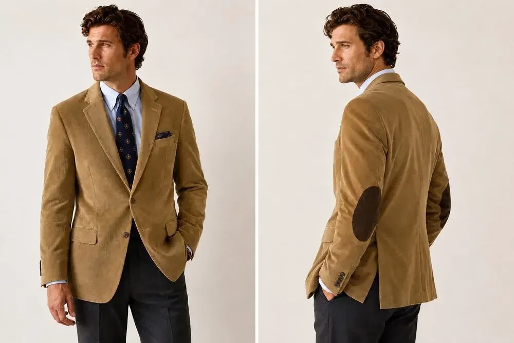 CHAPS Men’s 38R Corduroy Blazer Tan Brown Elbow Patches Professor Sport Coat